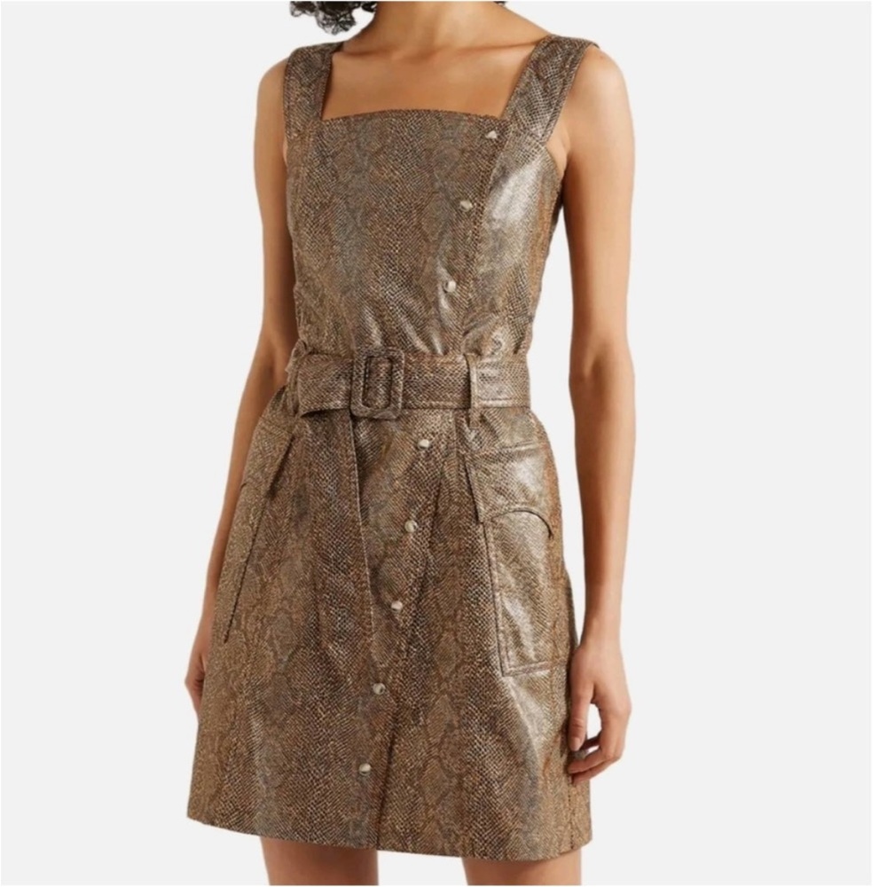 Nanushka Lorena Brown Snake Print Faux Leather Dress XS